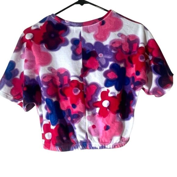 Juicy Crew Neck Short Sleeve Retro Floral Terry Crop Top Sz M NWOT - Picture 2 of 7